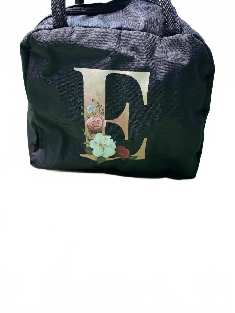 Black Lunch Bag with Floral 'E' Design and Bear Logo